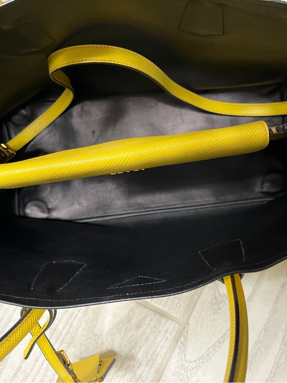 Prada Saffiano Leather Yellow Double Handle Tote - Picture 4 of 9